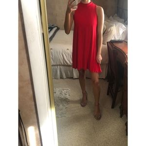 Red turtleneck mini dress